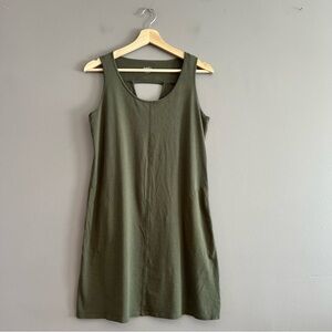 J.Jill Pure Fit Tank A Line Dress Sz S Olive Green Sleeveless Knee Pockets Hole